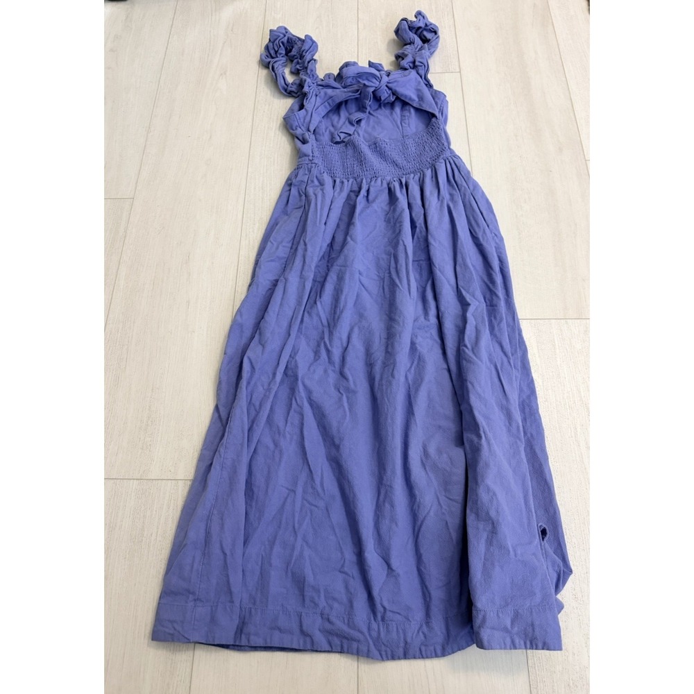 Free People Ruffle It Up Midi Dress Tie Back 100% Cotton Boho Size M Blue - Picture 5 of 10